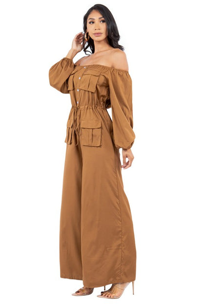 Off-Shoulder Cargo Style Jumpsuit