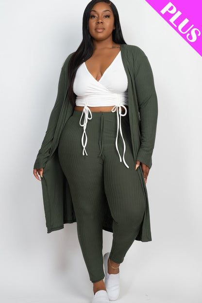 Plus+ Ribbed Long Cardigan & Leggings Set