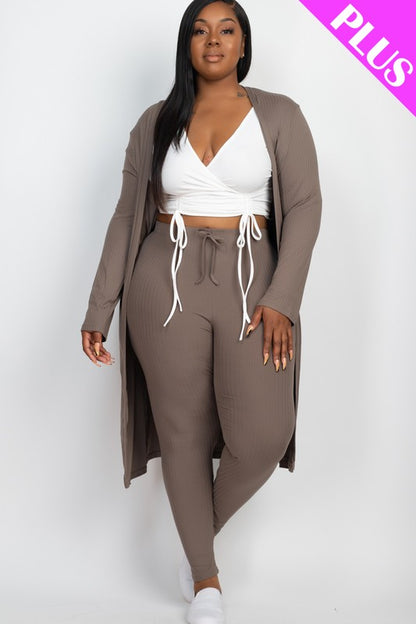 Plus+ Ribbed Long Cardigan & Leggings Set