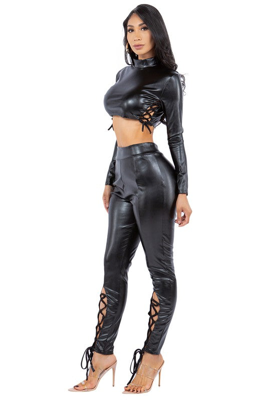 SEXY PU LEATHER 2PC PANTS SET