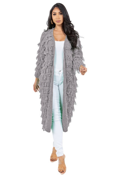 Ribbed Multi-Tassel Cardigan