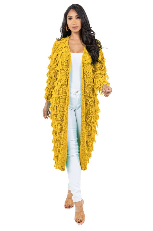 Ribbed Multi-Tassel Cardigan