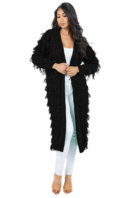 Ribbed Multi-Tassel Cardigan