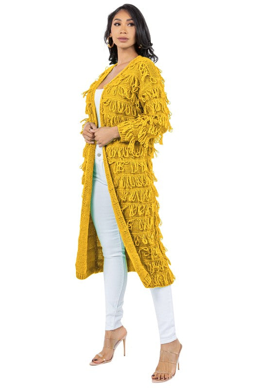 Ribbed Multi-Tassel Cardigan