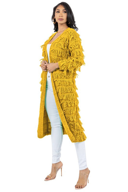 Ribbed Multi-Tassel Cardigan