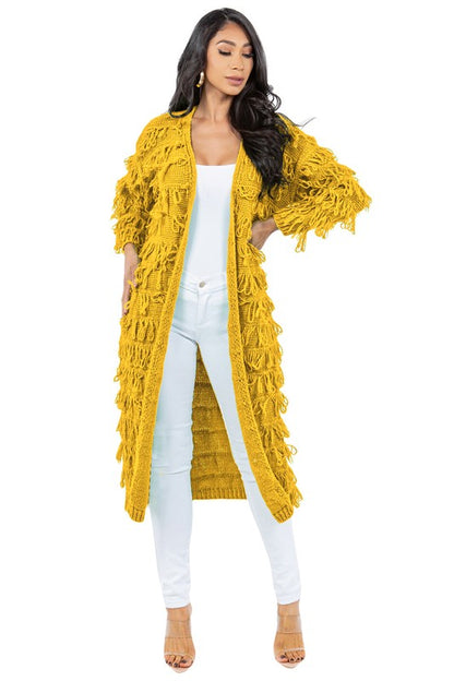 Ribbed Multi-Tassel Cardigan