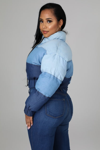 Multi-Fabri Bubble Puffer Jacket