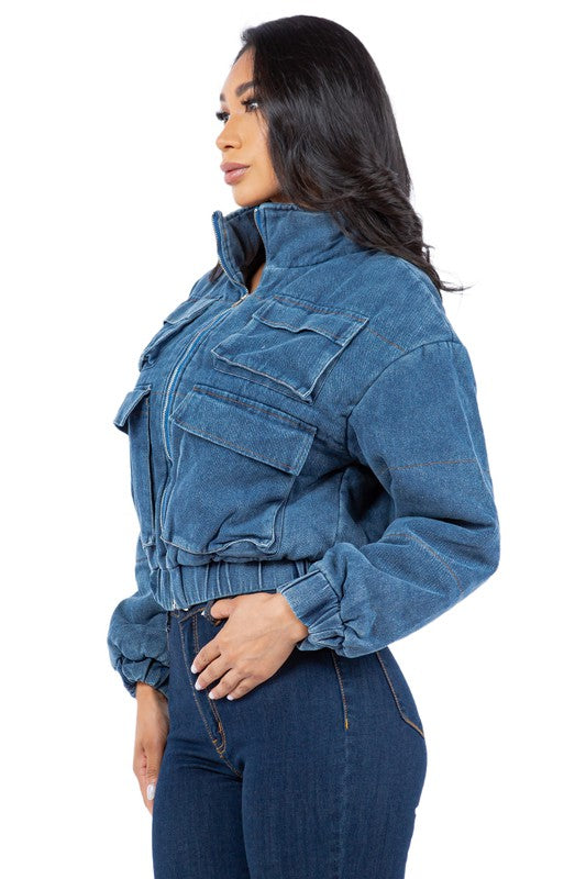 Denim Bubble Puffer Jacket