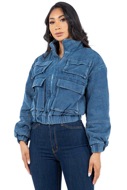 Denim Bubble Puffer Jacket