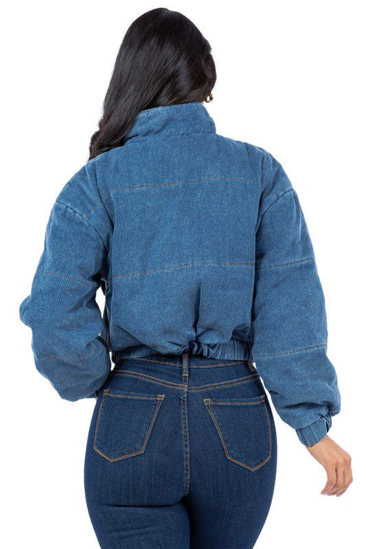 Denim Bubble Puffer Jacket