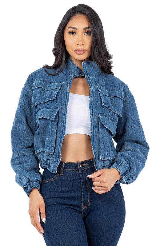 Denim Bubble Puffer Jacket