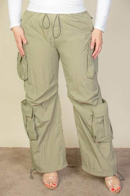 Plus Flap Pockets Drawstring Parachute Pants