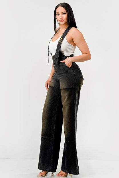 Urban Noir Denim Overalls Black Jumpsuit