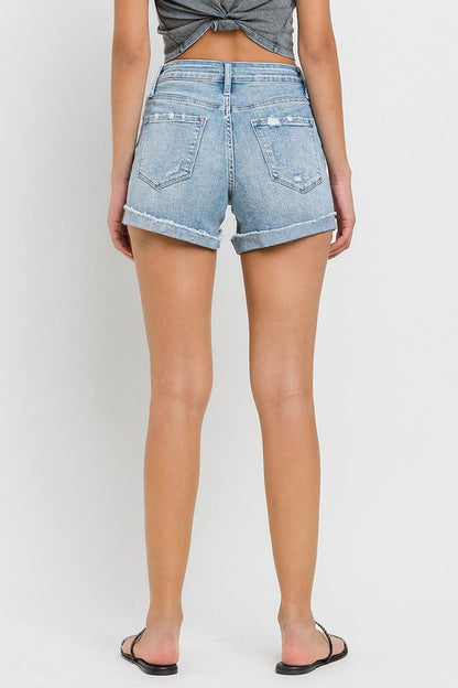 High Rise Cuffed Stretch Shorts