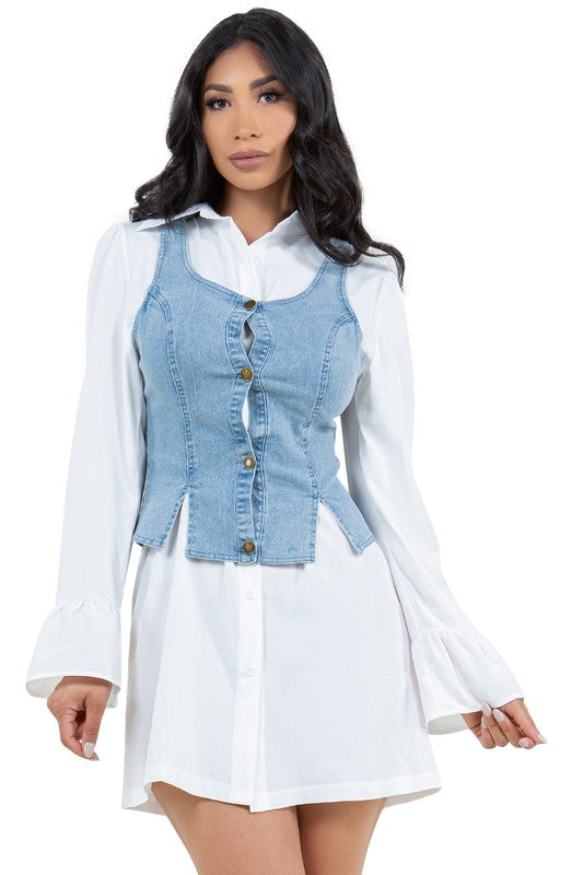 Denim and Linen Shirt Dress