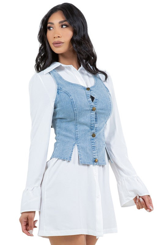 Denim and Linen Shirt Dress