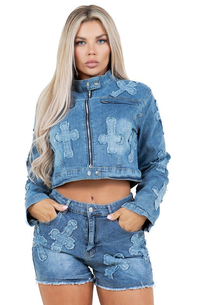 FASHION DENIM TWO PIECE SHORT SET