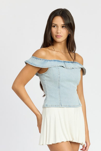 OFF SHOUDER BUSTIER TOP WITH BACK ZIPPER