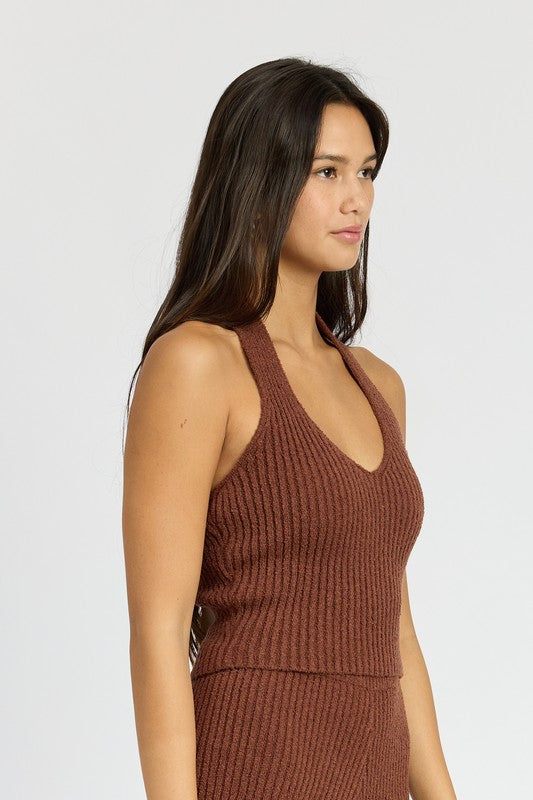 RIBBED HALTER NECK TOP