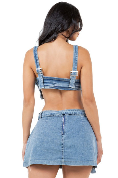 FASHION DENIM TWO PIECE SHORT SET