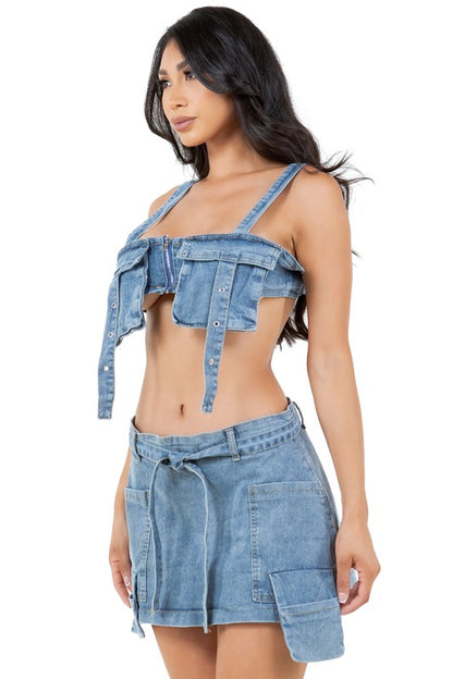 FASHION DENIM TWO PIECE SHORT SET