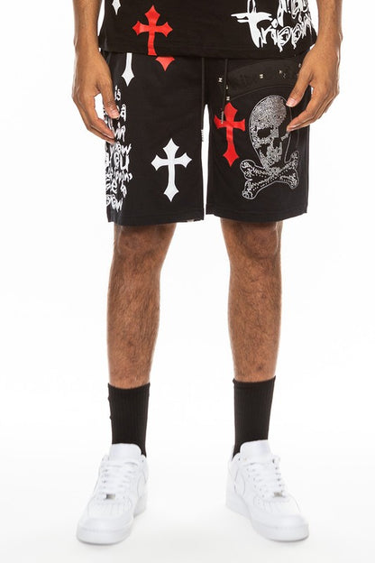 Weiv Men's Chrome Cross Skull Shorts