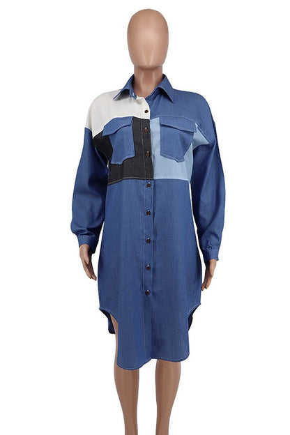 Patchwork Denim Shirt Dress