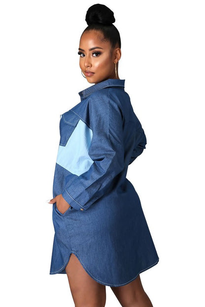 Patchwork Denim Shirt Dress