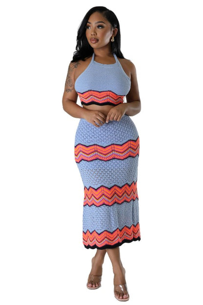 Pattern Crochet Skirt Set