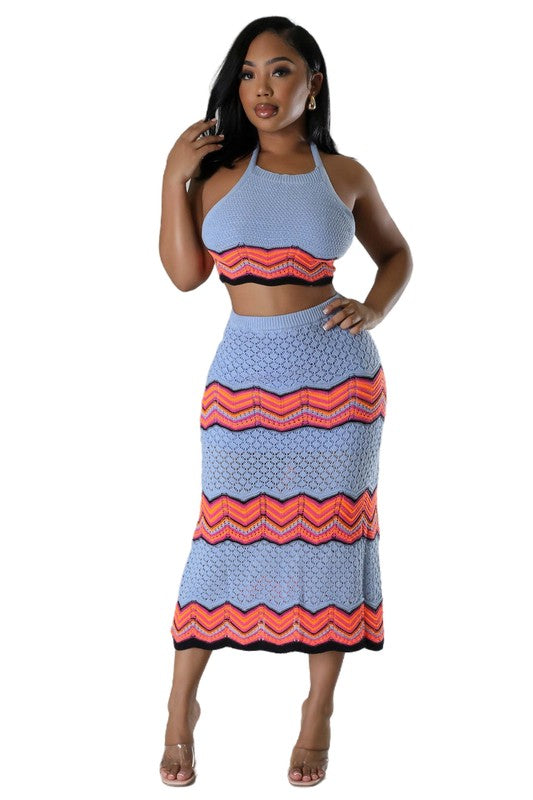 Pattern Crochet Skirt Set