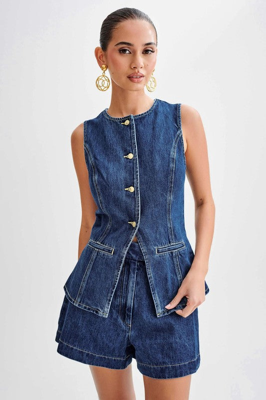 DENIM TWO PIECE SKIRT SET