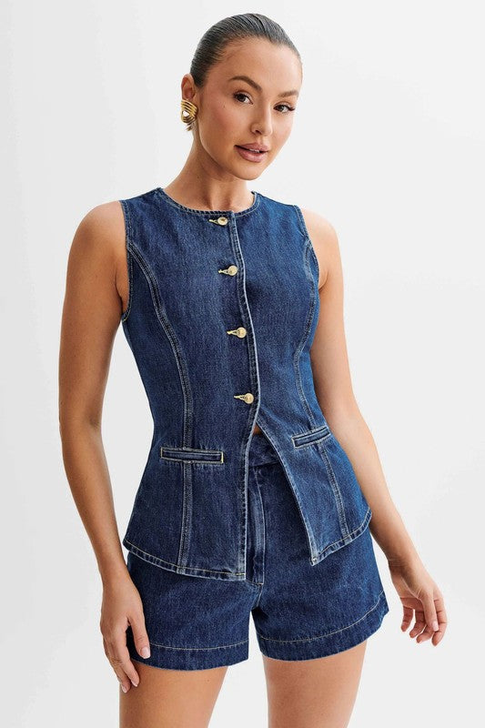 DENIM TWO PIECE SKIRT SET