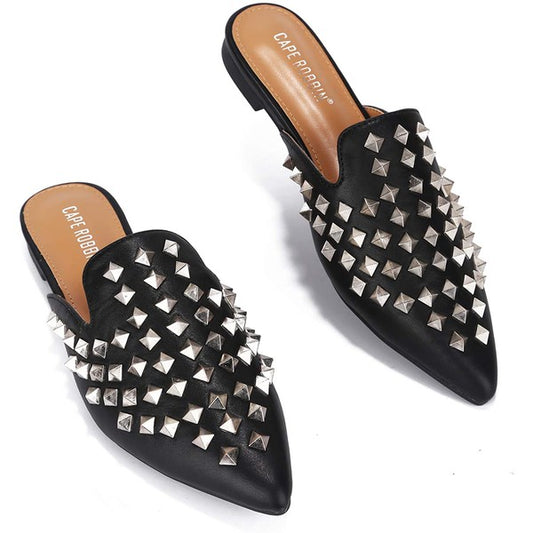 Pointed Toe Studded Slip On Mules