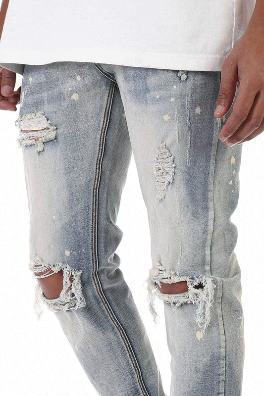 Men's Bleached Ankle Zip Jeans with Bleach Spots KDNK