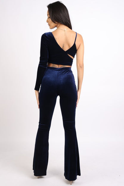 One Shoulder Asymmetric Top and Flare Pants