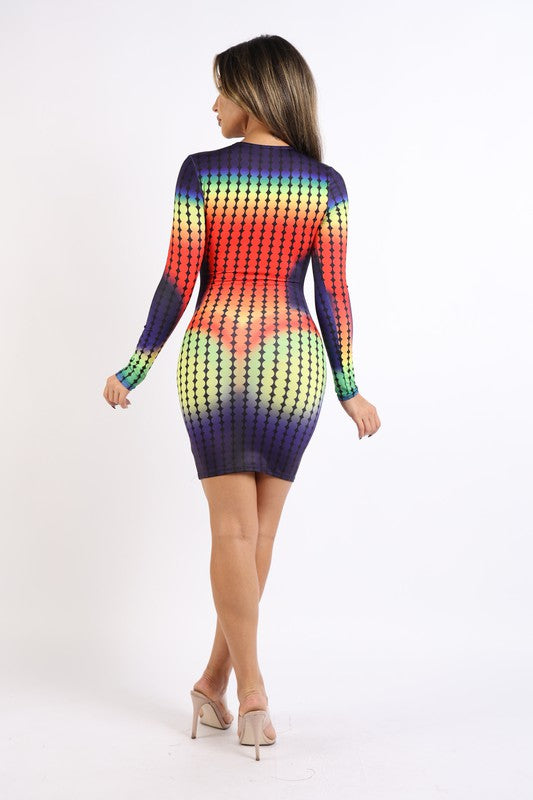 Multicolored Body Printed Mini Dress