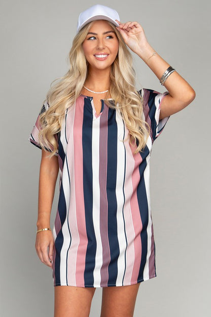 Multi-Striped Print Tunic Dress