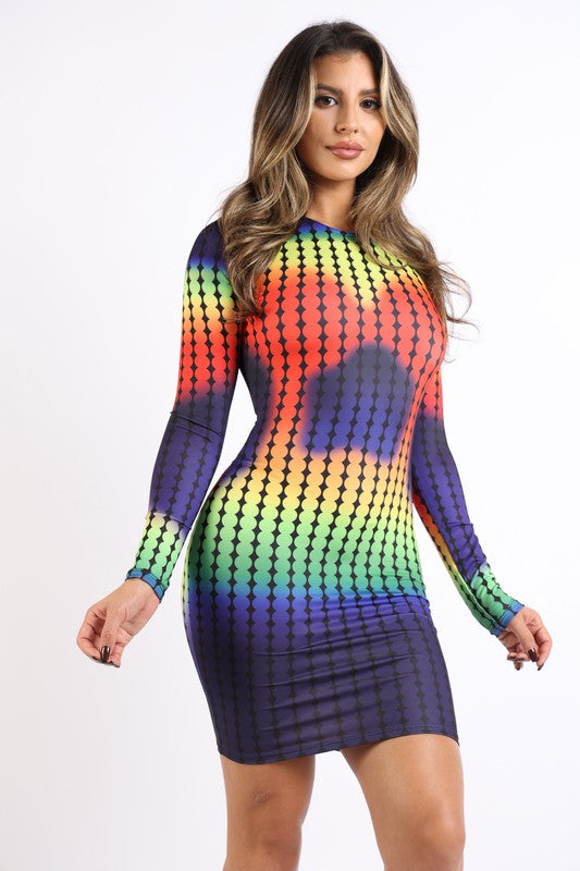 Multicolored Body Printed Mini Dress