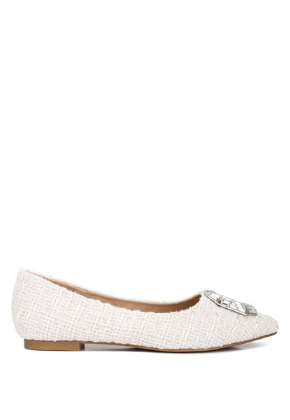 Aria Embellished Jewel Buckle Tweed Ballet Flats