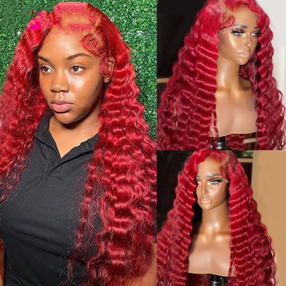 Red Deep Wave Human Hair Wig