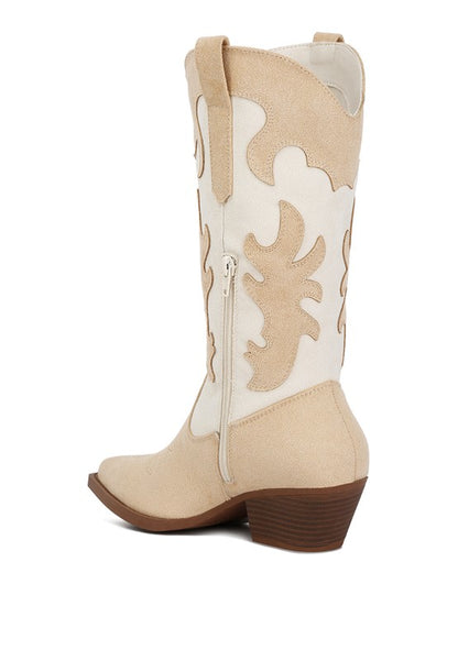 Adanna Micro Suede Patchwork Cowboy Boots