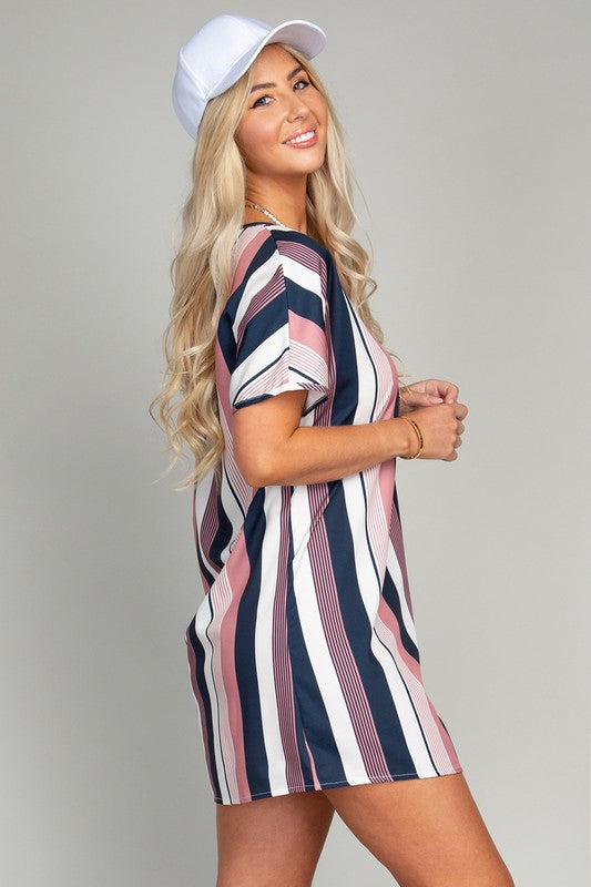 Multi-Striped Print Tunic Dress