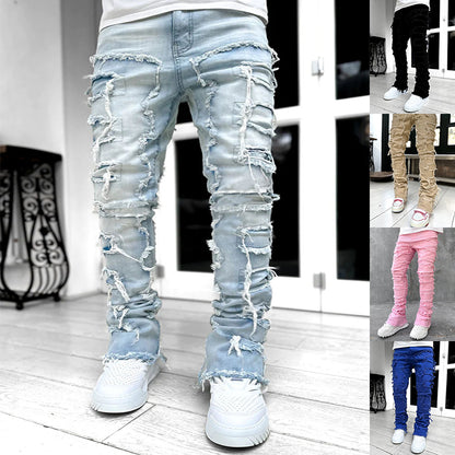 Men's Patched Stacked Jeans