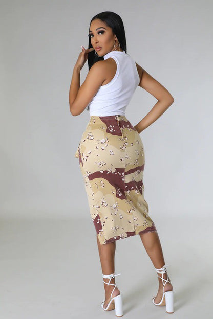 Combat Cargo Pencil Skirt in Desert Camo