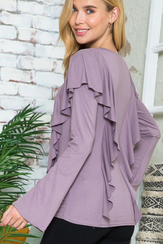 Plus+ Solid Long Sleeve Ruffle Top