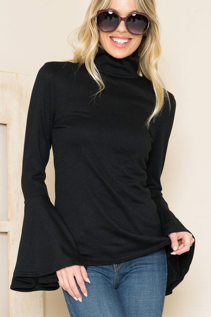 Plus+ Solid Bell Sleeve Turtleneck Top