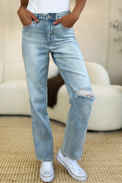 Judy Blue High Waist Distressed Straight Jeans