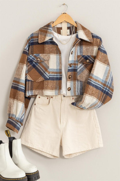 With the Wind Plaid-Print Crop Jacket