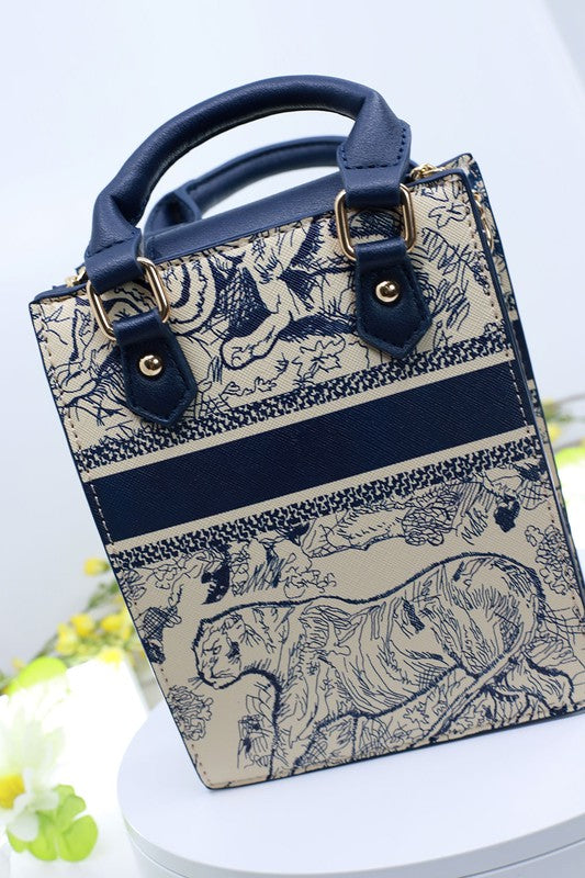 Vintage Printed Mini Handle Crossbody Bag BESTTO