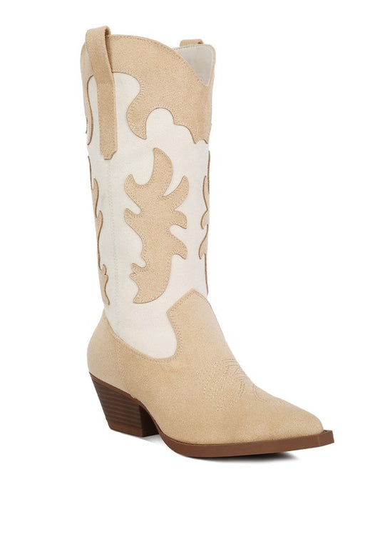 Adanna Micro Suede Patchwork Cowboy Boots